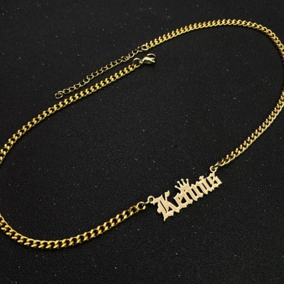 Custom Name Old English Necklace With Crown Personalized Chain Jewelry Pendant - Picture 2 of 4